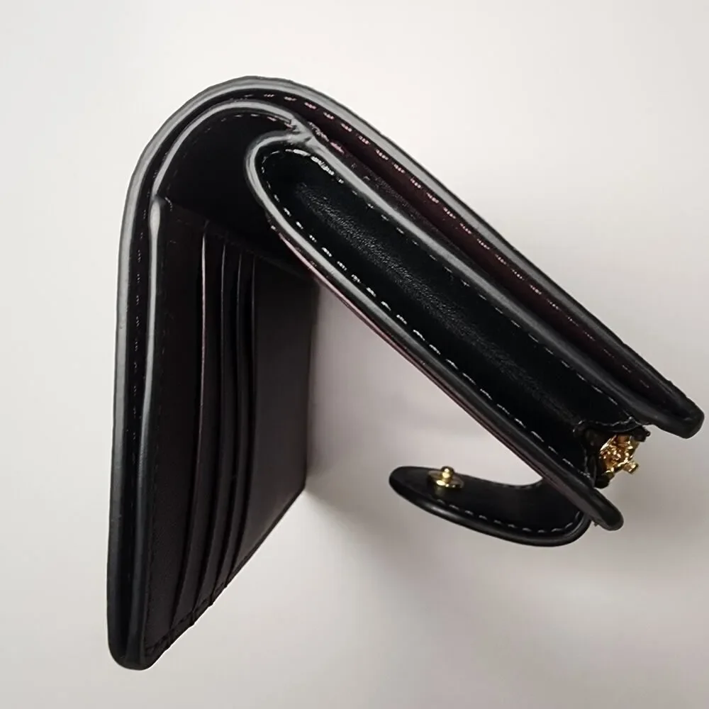 NWT Coach CDF10 Medium Corner Zip Wallet With Cherry Print Gold/Black Multi